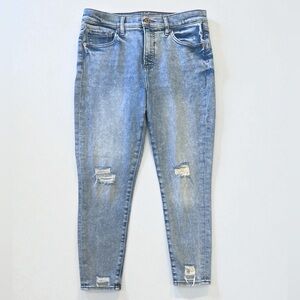 EXPRESS light wash distressed raw hem cropped ankle skinny jeans size 10R